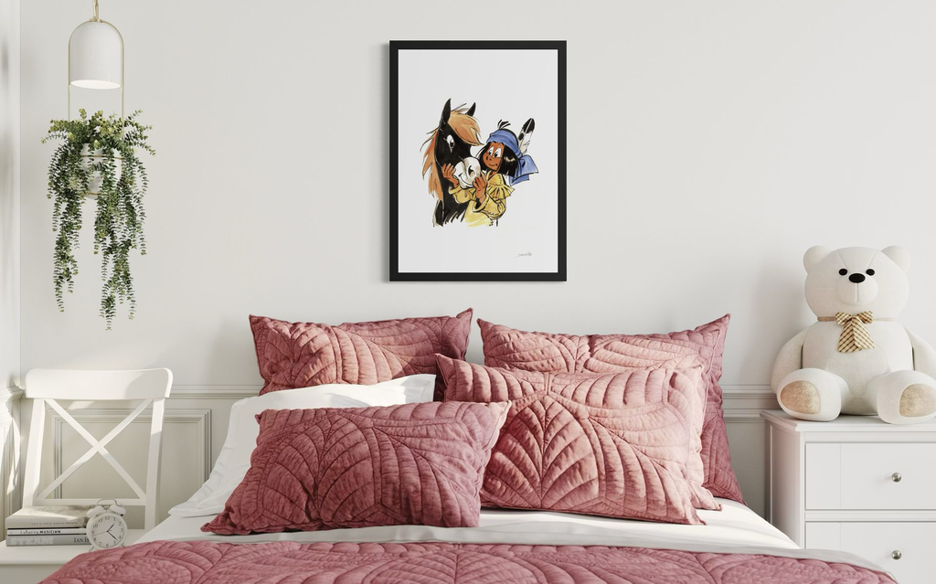 Portrait Yakari et PT_in situ_1©Derib_50x70_web_signé.webp