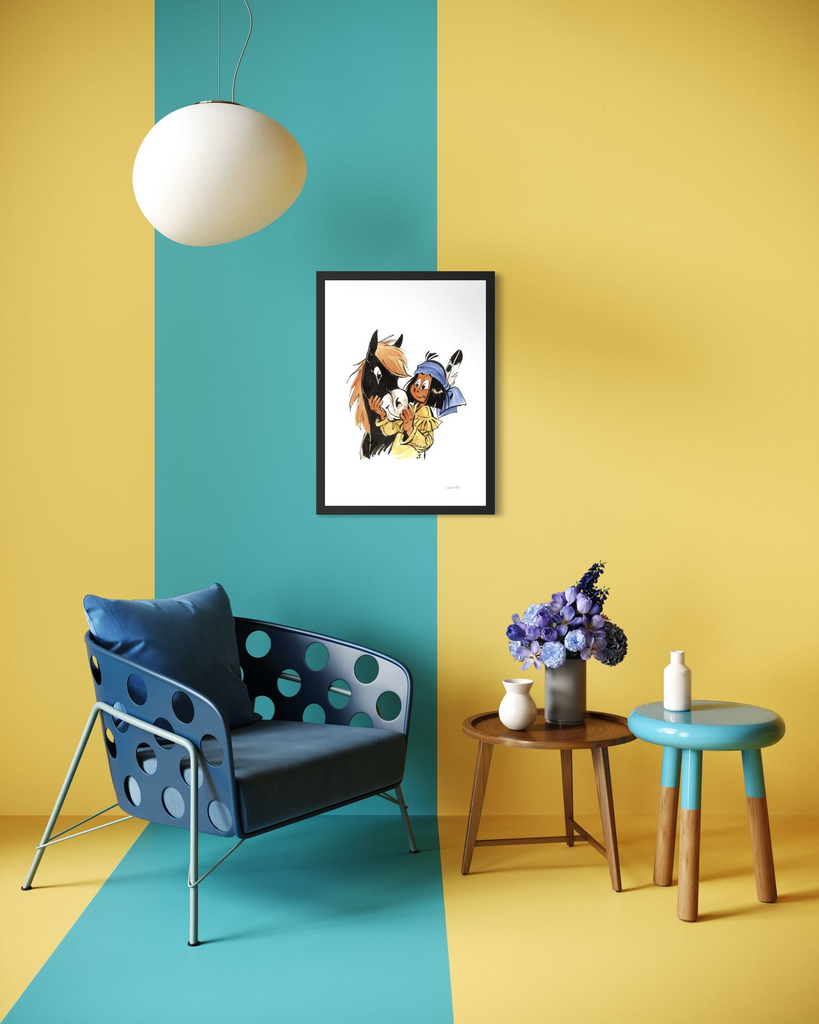 Portrait Yakari et PT_in situ_2©Derib_50x70_web_signé.webp