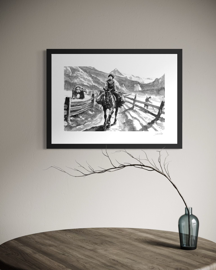 Evolènarde sur son mulet_in situ 1_©Derib-Orakart.webp